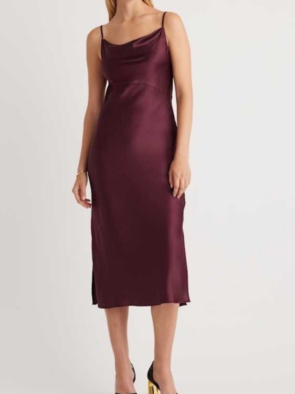 Quince - 100% Washable Silk Cowl Neck Slip Dress in Wine Tasting (S)